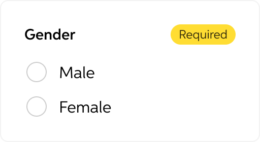 An example of non-inclusive form that requires visitor to define their gender