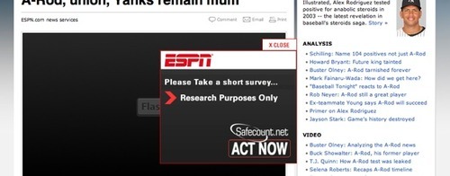 ESPN survey pop-up