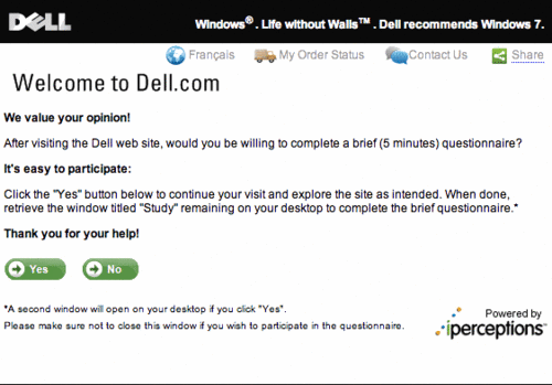 Example of a survey from Dell