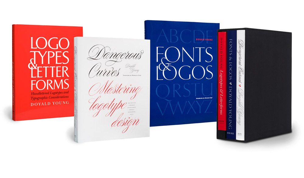 A collection of typography books by Doyald Young.