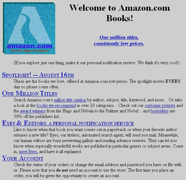 Amazon homepage in 1995