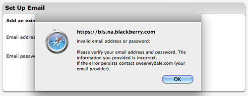 Invalid email warning on Blackberry