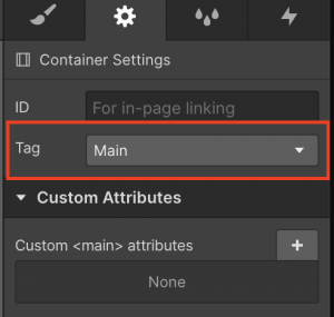 This is a screenshot of where in the interface you select a landmark tag in Webflow.